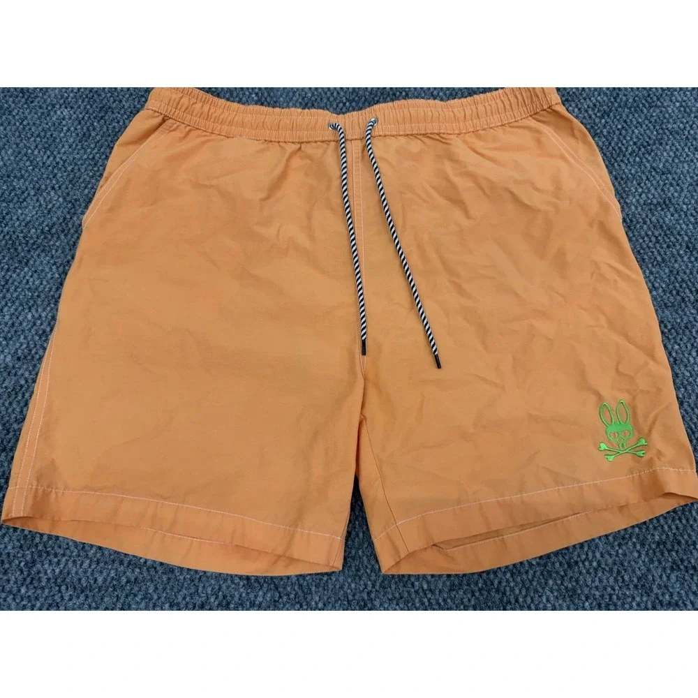 Psycho Bunny Men's Large Swim Trunks Shorts Orange Lined